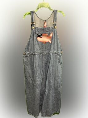 Denim Overall Style Dress with American Flag USA Patch and Back Detail